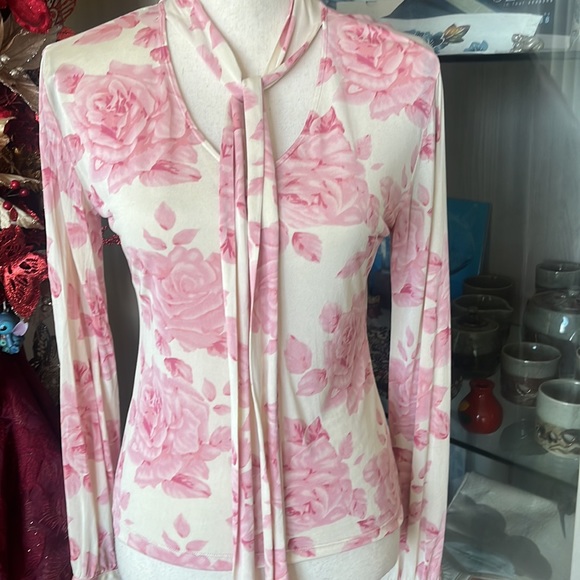 Banana Republic Pink Rose Blouse with front Tie - Picture 4 of 14